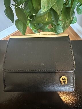Etienne Aigner Black Leather Wallet with Gold Hardware